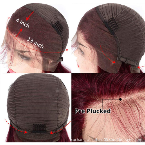 Ombre 99j Colored Lace Burgundy Frontal wig Human Hair Wigs Brazilian Middle Part Remy Lace Frontal Wigs For Women
